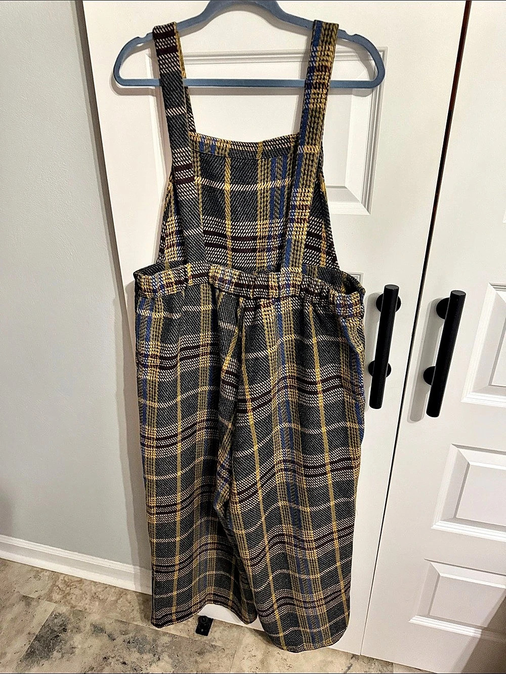 CIDER Tweed Plaid Button Up Wide Leg Jumpsuit Black & Yellow XL - Picture 5 of 8